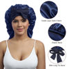 Picture of AWAYTR Long Satin Bonnet for Women - Double Layer Elastic Silk Bonnet for Braids Hair Sleeping Cap with Tie Band (Navy Blue)