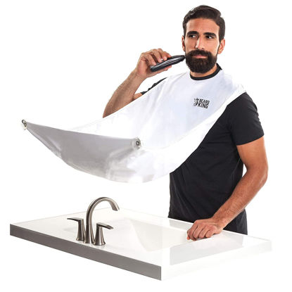 Picture of Beard King Beard Bib Apron - Shaving Set for Dad - As Seen on Shark Tank - Men's Hair Catcher for Shaving - Grooming Accessories, White