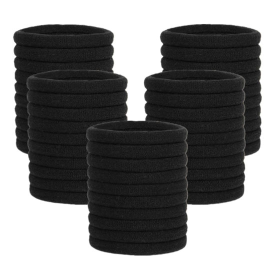 Picture of Pimoys 100 Pcs Elastic Hair Ties, Thick Seamless Hair Bands No Damage Soft Ponytail Holders Hair Accessories for Girls Women, Black