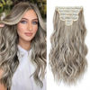 Picture of FLIACE Hair Extensions Clip ins, 6 PCS Wavy Extensions, Light Gray&Ash Blonde&Light Brown Thick Hair, Blends Well Hair Extensions (20Inch, 6PCS, Gray Brown&Ash Blonde)