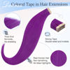 Picture of DOORES Tape in Human Hair Extensions, Purple 16 Inch 25g 10pcs, Remy Hair Extensions Tape in Straight Skin Weft Real Natural Hair Double Side Tape
