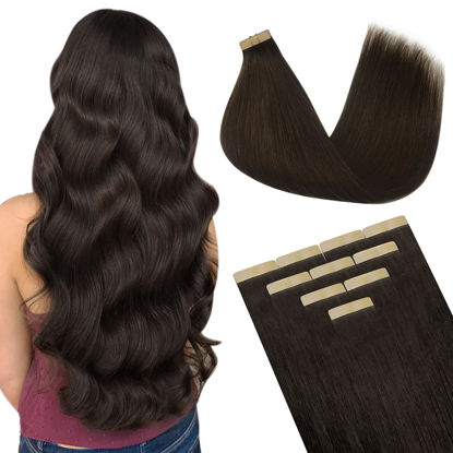 Picture of DOORES Tape in Hair Extensions Real Human Hair, Light Dark Brown 16 Inch 25g 10pcs, Human Hair Extensions Tape in Natural Hair Straight Hair Extensions Remy