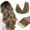 Picture of DOORES Tape in Hair Extensions Real Human Hair, Chocolate Brown Highlight Caramel Blonde 20pcs 50g 18 Inch, Tape in Hair Extensions Invisible Hair Tape in Remy Straight Hair