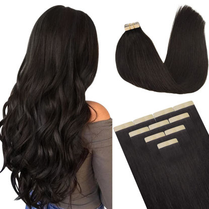 Picture of DOORES Hair Extensions Real Human Hair, Dark Brown 12 Inch 20g 10pcs, Tape in Hair Extensions Human Hair Straight Remy Hair Extensions for Women Skin Weft