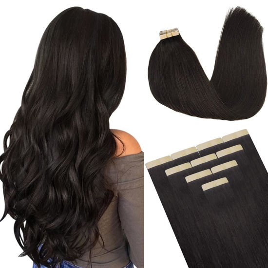 Picture of DOORES Hair Extensions Real Human Hair, Dark Brown 12 Inch 20g 10pcs, Tape in Hair Extensions Human Hair Straight Remy Hair Extensions for Women Skin Weft