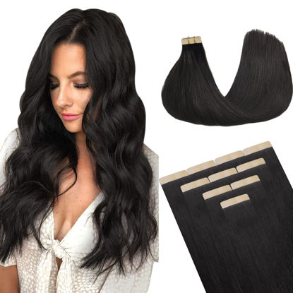 Picture of DOORES Tape in Hair Extensions Human Hair, Natural Black 10 Inch 20g 10pcs, Hair Extensions Tape in Human Hair Extensions Straight Remy Hair Natural Hair for Women