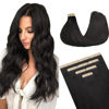 Picture of DOORES Tape in Human Hair Extensions, Natural Black 16 Inch 10pcs 25g, Real Hair Extensions Tape in Real Hair Glue in Extensions Skin Weft Silky Straight Hair for Women