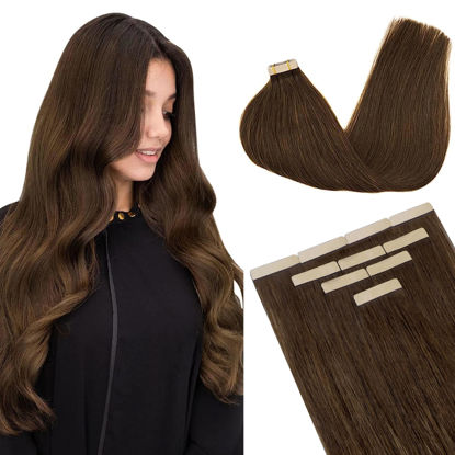 Picture of DOORES Tape in Human Hair Extensions, 16 Inch 25g 10pcs Chocolate Brown, Real Hair Extensions Tape in Human Hair Extensions Seamless Skin Weft Seamless