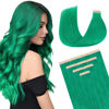Picture of DOORES Hair Extensions Real Human Hair, Green Tape in Hair Extensions 18 Inch 25g 10pcs, Human Hair Extensions Tape in Remy Skin Weft Hair Extensions