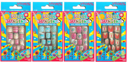 Picture of Vivace 4Pack 48Tips Color Changing Under Sun Fake Nails, Artificial Preglued Junior Sticker Nails 11460 etc (Sun 2)