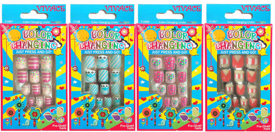 Picture of Vivace 4Pack 48Tips Color Changing Under Sun Fake Nails, Artificial Preglued Junior Sticker Nails 11460 etc (Sun 2)