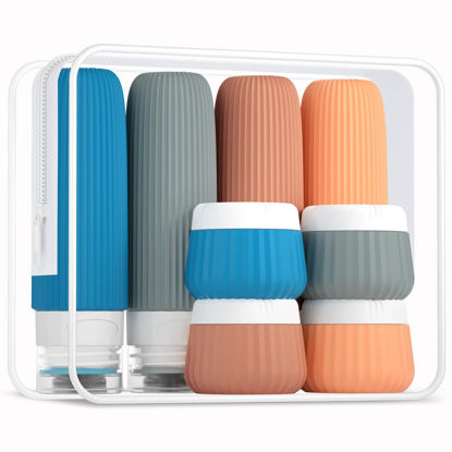Picture of Mrsdry Travel Bottles for Toiletries 8 Pack, Tsa Approved Travel Size Toiletries 3 oz, Travel Containers for Toiletries, with Clear Bag, Leak Proof Silicone Squeezable Travel Essentials Creams Jars