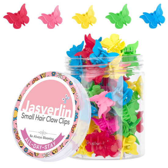 Picture of JASVERLIN Colorful Mini Butterfly Hair Clips, Y2K 90s Cute Hair Clips Claw No Slip Hair Accessories for Women Girls Kids Thin Thick Curly Hair 50 pcs 5 Assorted Mix Colors Set Bulk (Basic Color)