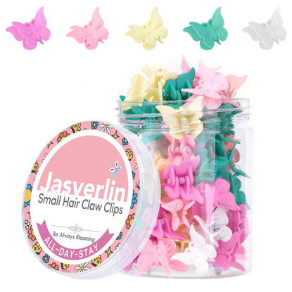 Picture of JASVERLIN Butterfly Hair Clips Colorful, Girls Cute Mini Small Hair Claw Clips, Y2K 90s Kids Hair Accessories Women Butterflies Clip Rave Festival 50 pcs 5 Colors (Baby Color)