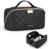 Picture of Prite Christmas Gifts Travel Cosmetic Bag Makeup Organizer Bag For Women Large Capacity Waterproof PU Leather Toiletry Bag with Handle and Clear Divider(Plaid Black)