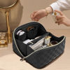Picture of Prite Christmas Gifts Travel Cosmetic Bag Makeup Organizer Bag For Women Large Capacity Waterproof PU Leather Toiletry Bag with Handle and Clear Divider(Plaid Black)