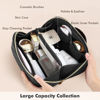 Picture of Prite Christmas Gifts Travel Cosmetic Bag Makeup Organizer Bag For Women Large Capacity Waterproof PU Leather Toiletry Bag with Handle and Clear Divider(Plaid Black)