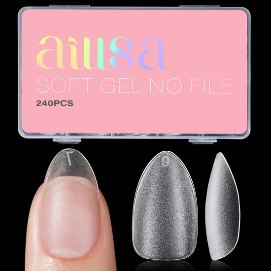 Picture of AILLSA Short Almond Nail Tips with Box, 15 Sizes Press On Gel Nail Tips Double Matte Pre-Buffed Almond Shaped Nails Tips Soft Full Cover Clear False Nail Tips for Nail Extension, 240PCS