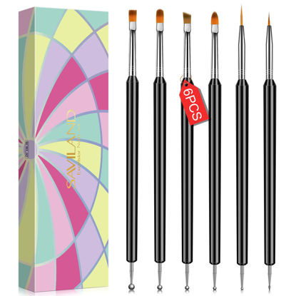 Picture of SAVILAND Nail Art Brushes Set - 6pcs Double-End Nail Art Tools Professional Nail Art Kit Dotting Tools Line Pen Painting Brushes for Gel Polish Nail Design French Manicure