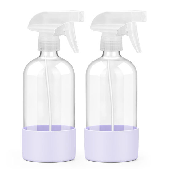 Picture of Worldgsb 2 Pack Glass Spray Bottles with Silicone Sleeve, 16 oz Empty Refillable Containers with Adjustable Spray Nozzles, Spray Bottles for Hair, Cleaning Solutions and Plants Purple