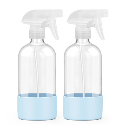 Picture of Worldgsb 2 Pack Glass Spray Bottles with Silicone Sleeve, 16 oz Empty Refillable Containers with Adjustable Spray Nozzles, Spray Bottles for Hair, Cleaning Solutions and Plants Blue