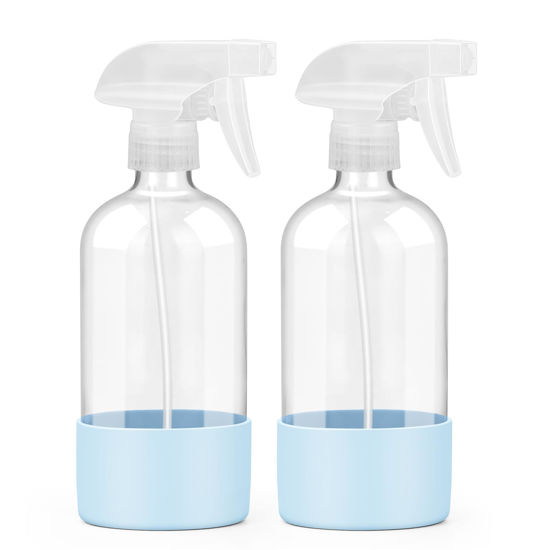 Picture of Worldgsb 2 Pack Glass Spray Bottles with Silicone Sleeve, 16 oz Empty Refillable Containers with Adjustable Spray Nozzles, Spray Bottles for Hair, Cleaning Solutions and Plants Blue