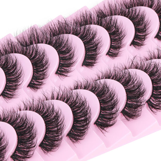 Picture of Mink Lashes Fluffy 10 Pairs False Eyelashes D Curl Lashes Natural Cat Eye Volume Faux Mink Lashes Wispy 18 mm 5D Thick Soft Curly Eyelashes Pack by FANXITON