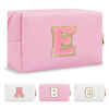 Picture of Personalized Initial A-Z Preppy Patch Makeup Bag,Small PU Leather Chenille Letter Cosmetic Bag with Zipper for Teen Girls,Pink Cute Travel Toiletry Bag,Birthday Monogrammed Gift for Daughter,Letter E