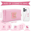 Picture of Personalized Initial A-Z Preppy Patch Makeup Bag,Small PU Leather Chenille Letter Cosmetic Bag with Zipper for Teen Girls,Pink Cute Travel Toiletry Bag,Birthday Monogrammed Gift for Daughter,Letter E