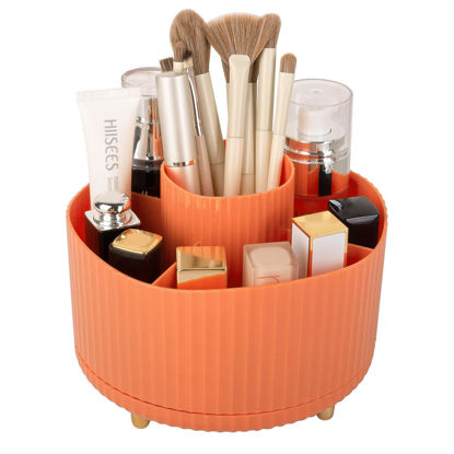 Picture of Anyoifax 360° Rotating Makeup Brush Holder Organizer, Make up Brushes Cup for Vanity, 5 Slot Spinning Makeup Organizers for Cosmetics, Lipstick, Pen, Orange