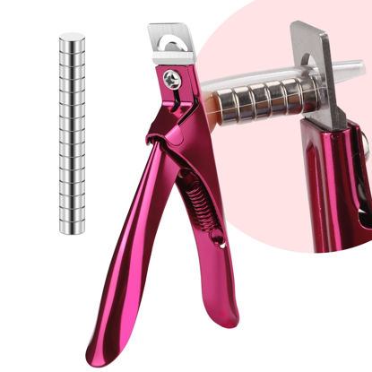 Picture of False Nail Clippers with Magnets Stainless Steel Nail Cutter for Acrylic Nail Nail Clippers with 15Pcs Small Magnets for Home Salon Nail Art (Pink)