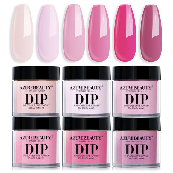 Picture of AZUREBEAUTY Pink Dip Powder Nail Set, 6 Colors Light Hot Pink Cherry Blossom Shades Dipping Powder Starter Kit, French Nail Art Manicure, No Need Nail Lamp Cured DIY Salon