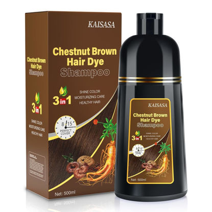 Picture of IIIMEIDU Hair Dye Shampoo for Gray Hair, 3 in 1 Herbal Ingredients Natural Dye for Women Men, Grey Coverage 500ml Chestnut Brown