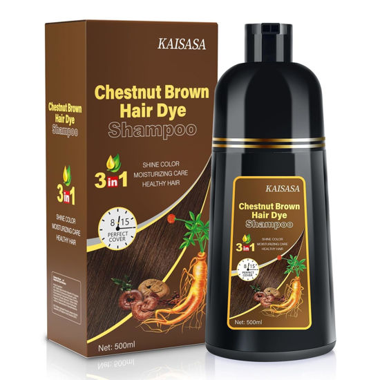 Picture of IIIMEIDU Hair Dye Shampoo for Gray Hair, 3 in 1 Herbal Ingredients Natural Dye for Women Men, Grey Coverage 500ml Chestnut Brown