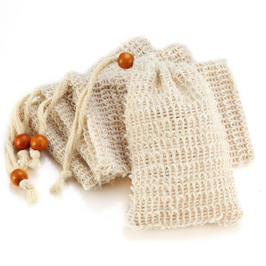 Picture of Soap Bag, Natural Sisal Soap Saver Bag Pouch Mesh Net Waste Plastic-Free Exfoliating Foaming and Drying Soap Holder for Shower (4 Pack)
