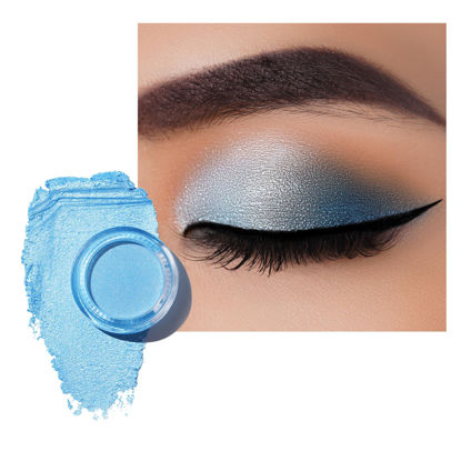 Picture of Oulac Blue Cream Eyeshadow also for Highlighter Large Capacity Highly Pigmented Eye Shadow Waterproof &Long Lasting with Moisturizing Formula. Shimmer Glitter Eye Makeup. 6g.(02)
