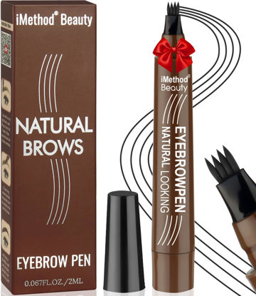 Picture of iMethod Microblading Eyebrow Pen - Eyebrow Pencil Magical Upgraded Eye Brow Pencils for Women with 4 Fork Tip & Spoolie Brush for Natural-Looking Hair-Like Defined Brows, Last All-Day, Black