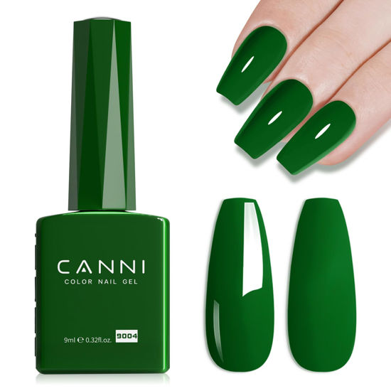 Picture of CANNI Green Gel Nail Polish, 1Pcs Emerald Green Gel Polish Dark Green Color Gel Polish Nail High Gloss Soak Off U V Gel Nail French Nail Manicure Salon DIY