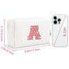 Picture of Small Personalized Initial A-Z Patch Makeup Bag,White Cute PU Leather Glitter Letter Cosmetic Bag for Teen Girls,Travel Toiletry Bag with Zipper,Preppy Monogrammed Birthday Gift for Daughter Niece A