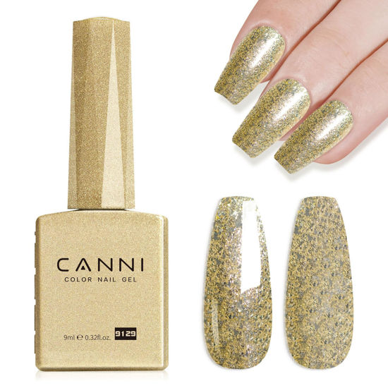 Picture of CANNI Gel Polish Gold, 1Pcs Gold Glitter Gel Nail Polish Gold Color Gel Polish Nail High Gloss Soak Off U V Gel Nail French Nail Manicure Salon DIY
