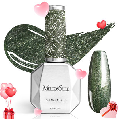 Picture of MelodySusie Green Glitter Gel Nail Polish,0.5fl oz Soak Off UV LED Christmas Green Glitter Gel Polish Gift for Women Nail Art Manicure Salon DIY Nail Design Decoration at Home-1751