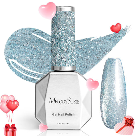 Picture of MelodySusie Blue Glitter Gel Polish,0.5fl oz Snowflake Blue Shimmer Nails Soak Off UV LED Lake Blue Sparkle Gel Polish Gift for Women Nail Art Manicure Salon DIY Nail Design Decoration at Home-1752