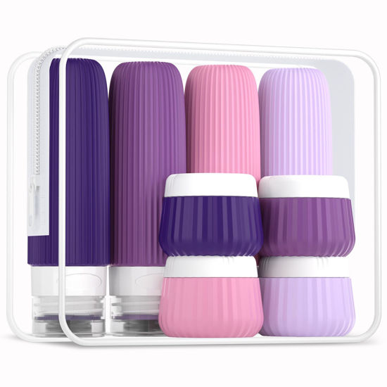 Picture of Mrsdry Travel Bottles for Toiletries 8 Pack, Tsa Approved Travel Size Toiletries 3 oz, Travel Containers for Toiletries, with Clear Bag, Leak Proof Silicone Squeezable Travel Essentials Creams Jars