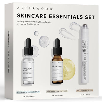 Picture of Asterwood Skin Care Set - Valentine's Day Gifts for Her - with Hyaluronic Acid & Triple Repair Serums, Under Eye Serum - Skincare Essentials - Hydrating, Moisturzing, Anti-Aging - Fragrance-Free