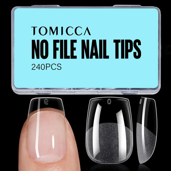 Picture of TOMICCA Extra Short Coffin Nail Tips, 240Pcs Half Matte Press on Full Cover Acrylic Nails, 12 Sizes Pre -Shape Soft Gel Fake Nail Tips for Nail Extension Art Home DIY Nail Salon