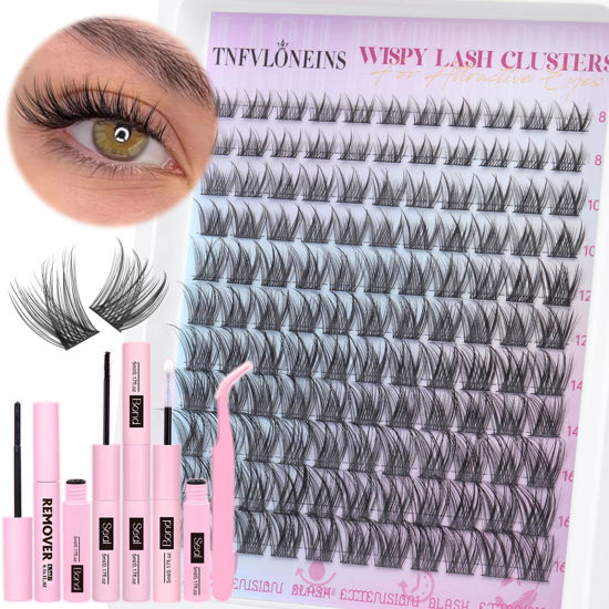 Picture of Natural Lash Clusters Kit Natural Eyelash Clusters C Curl Lash Extension Kit 8-16mm Eyelash Extension Kit DIY Individual Lashes Cluster Eyelash Extensions with Lash Remover by TNFVLONEINS