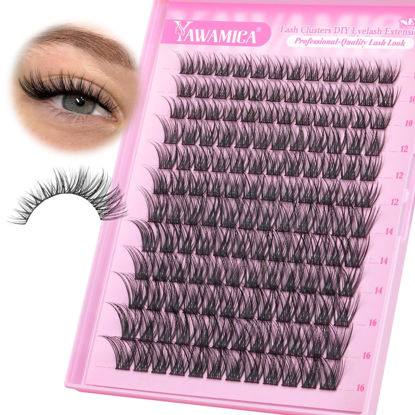 Picture of Yawamica Wispy Lash Clusters C Curl Individual Lashes DIY Cluster Eyelash Extensions 10-16mm Natural Eyelash Clusters 144 pcs Soft Lashes Clusters with Thin Lash Band DIY Lash for Self Application