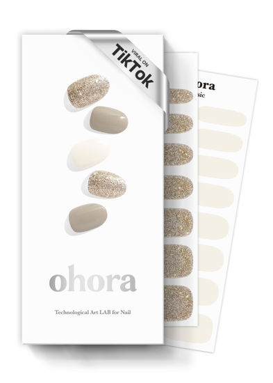 Picture of ohora Semi Cured Gel Nail Strips (N Gold Coast) - Brown, Glitter, Works with Any UV/LED Nail Lamps, Salon-Quality, Long Lasting, Easy to Apply & Remove - Includes 2 Prep Pads, Nail File & Wooden Stick