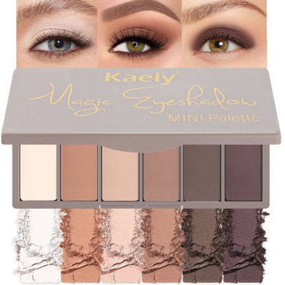 Picture of Kaely 6 Colors Mini Small Natural Nude Eyeshadow Makeup Palette, Light Nude Brown Stone Putty Taupe Black Cherry Dark Mauve Matte Korean Eye shadow Palette Long Lasting Built in Mirror Travel Size 10