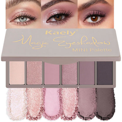 Picture of Kaely 6 Color Eyeshadow Makeup Palette Minute Powder for Women, Mauve Eyeshadow Nude Pink Rose Gold Black Coffee Matte Shimmer Eye Shadow Palette Long Lasting Natural Look Built in Mirror Travel Size